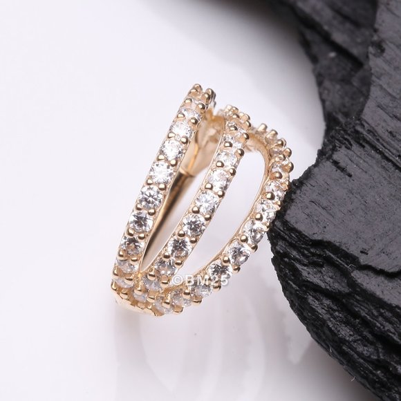14 Karat Gold Triple Hoop Sparkle Rows Seamless Clicker Hoop Ring